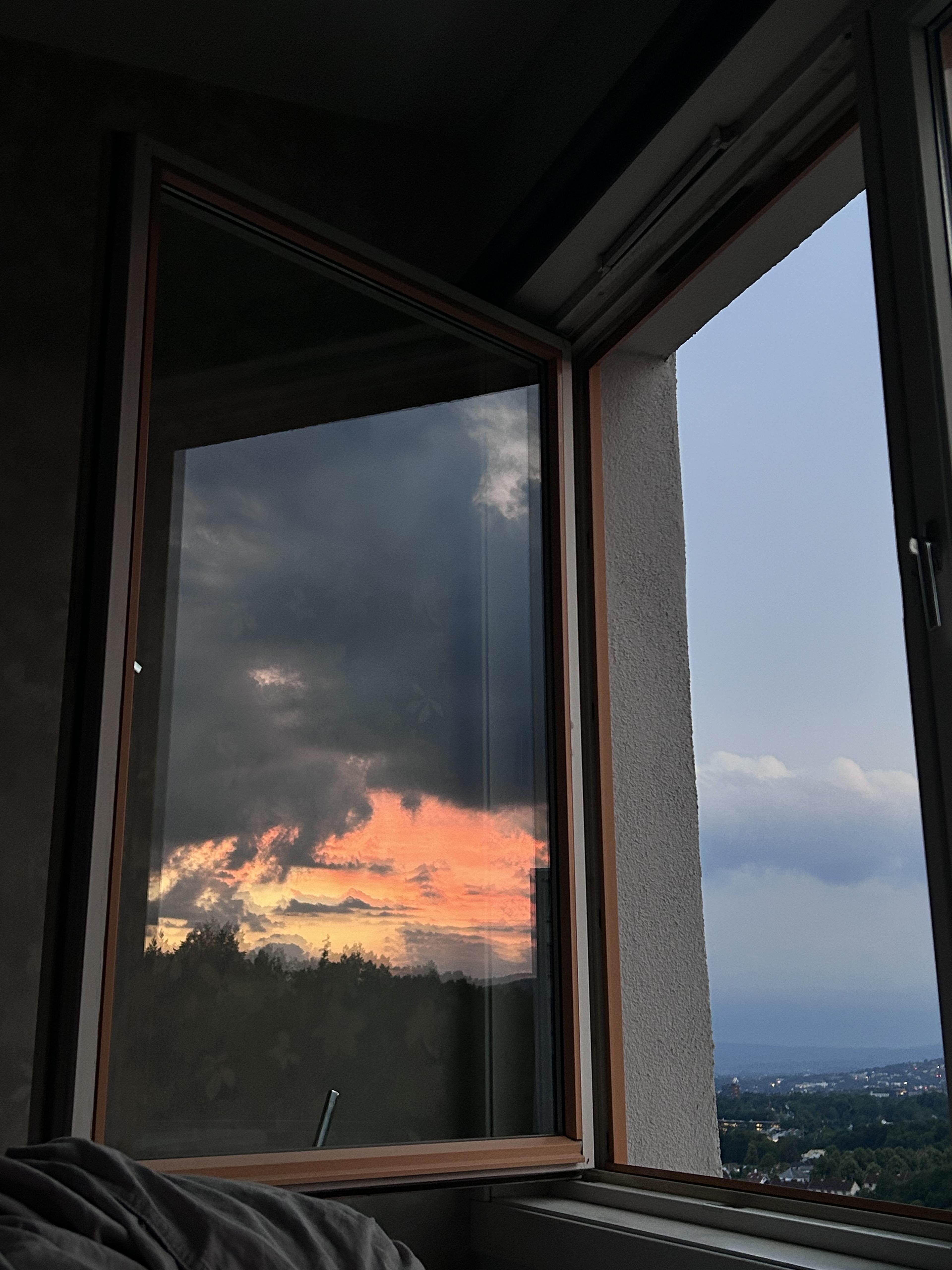 window reflection at sunset